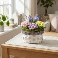 Cesta decorativa redonda para plantas Ø20cm Blanco Marrón Decoración primaveral | Floristik24.es
