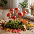 Hongos decorativos en alambre, rojos, decoración otoñal, para pegar, 7 cm, 24 piezas | Floristik24.es