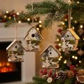 Colgante navideño casitas decorativas madera H6.5/7.5cm 4pcs | Floristik24.es
