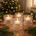 Portavelas vidrio acanalado decorativo transparente Ø9cm H7cm 4 piezas | Floristik24.es