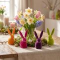 Conejitos de Pascua pequeños, coloridos y aterciopelados, 13 cm, 8 piezas | Floristik24.es