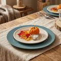 Plato decorativo Plástico Azul petróleo Borde marrón Ø33cm | Floristik24.es