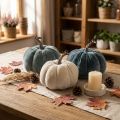 Decoración de calabaza otoño beige gris flocado Al11cm Ø12cm 3 piezas | Floristik24.es