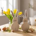 Conejito de madera con orejas móviles marrón blanco 11,5×27cm 2 uds | Floristik24.es
