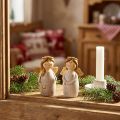 Encantador dúo de ángeles de cerámica en color blanco crema con detalles dorados - 8,6 cm - Figuras decorativas celestiales - 2 piezas | Floristik24.es