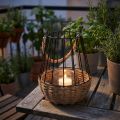Farol con asa y cristal negro natural Ø18cm H22cm | Floristik24.es