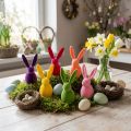 Conejo flocado, colorido, 13 cm de alto, surtido, 6 piezas | Floristik24.es