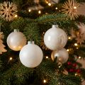 Bola de nieve, colgante de árbol, decoración del árbol de Navidad, decoración de invierno blanco H6,5cm Ø6cm vidrio real 24 piezas | Floristik24.es