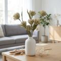 Flor artificial con 6 flores flocadas beige verde ramo de 3 H38cm | Floristik24.es