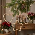 Cuentas navideñas decorativas de madera corazón estrella árbol H16cm 3 piezas | Floristik24.es