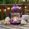 Portavelas farol de cristal tetera rosa Ø15cm H26cm | Floristik24.es