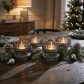 Portavelas de cristal decorativo, acanalado, color gris, Ø9 cm, H7 cm, 4 unidades | Floristik24.es
