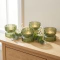 Portavelas de cristal decorativos, acanalados, verdes, Ø9cm, H7cm, 4 unidades | Floristik24.es