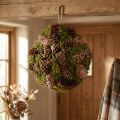 Bola decorativa de conos reales con decoración natural de musgo Ø25cm H25cm | Floristik24.es