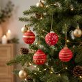Bolas navideñas colgantes de papel maché rojas de 5,5 cm (juego de 4) | Floristik24.es