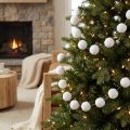 Decoración del árbol de Navidad guirnalda de bolas de nieve decoración blanca 185cm | Floristik24.es