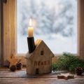 Portavelas decorativo de madera con forma de casa, negro, 10,5 × 3,5 × 13 cm | Floristik24.es