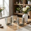 Portavelas de cristal gris con diseño acanalado, 8 cm, 6 unidades | Floristik24.es