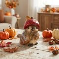 Figura decorativa de pájaro con gorro de manzana roja, decoración otoñal, 13 cm. | Floristik24.es