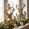 Reno para colgar, decoración navideña, cabeza de ciervo, colgante de metal dorado aspecto antiguo H23cm 2 piezas | Floristik24.es