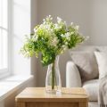 Ramo de flores artificiales decorativo, verde y blanco, 36 cm de largo, decoración de flores artificiales para mesa, jarrón y alféizar de ventana, eucalipto y flores. | Floristik24.es