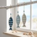 Percha decorativa pez madera decoración colgante azul marítimo 12cm 9 piezas | Floristik24.es