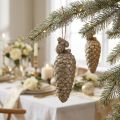 Decoración para árbol Conos con purpurina Oro claro 14cm 3pcs | Floristik24.es