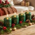 Velas navideñas verdes, juego de 4, Ø5cm, H6cm, decoración de Adviento | Floristik24.es