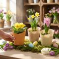 Jardinera de papel tejido vainilla, naranja, rosa Ø9cm H18cm 9ud | Floristik24.es