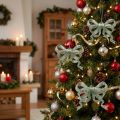 Lazo para adorno de árbol de Navidad de 9 cm con purpurina verde, 12 unidades | Floristik24.es