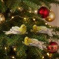 Pájaro decorativo navideño con pinza, verde, con purpurina, 12 cm, 6 unidades surtidas. | Floristik24.es