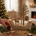 Portavelas madera metal ciervos decoración bosque 23,5cm | Floristik24.es