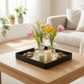 Bandeja decorativa metal madera cuadrada natural negro 25,5×25,5×4cm | Floristik24.es