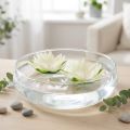Decoración de mesa flotante con flores artificiales de nenúfar, color blanco crema, Ø15cm, 2 unidades. | Floristik24.es