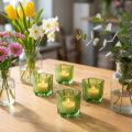 Portavelas decorativos de cristal con forma de flor, color verde, Ø7,5 cm, H6 cm, 6 unidades. | Floristik24.es