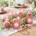 Portavelas con forma de flor, de cristal rosa, Ø7,5 cm, H6 cm, 6 unidades | Floristik24.es