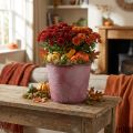 Maceta de otoño, cubo de plantas, decoración de metal con hojas rojo vino Ø25.5cm H22cm | Floristik24.es