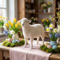 Oveja figura decorativa decoración de mesa Pascua blanco flocado 30×28cm | Floristik24.es