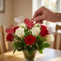 Tapón decorativo corazones rojo blanco decoración de madera 7,5×6,5cm 12 piezas | Floristik24.es