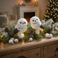 Figura decorativa de búho nival, pareja de búhos, blanco y marrón, 12 cm de alto, 2 piezas | Floristik24.es