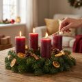 Velas de Adviento rústicas seguras de color burdeos, 110 x 60 mm, paquete de 4, autoextinguibles | Floristik24.es