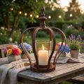 Farol Corona Marrón Óxido Con Vela Vidrio Ø14cm H18cm | Floristik24.es