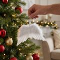 Románticas alas de ángel hechas de plumas blancas – Decoración navideña para colgar 20×12cm 6 piezas | Floristik24.es