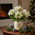 Rosas navideñas flores artificiales blancas en forma de ramo de 18 flores 60cm | Floristik24.es