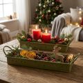 Bandeja decorativa navideña, estrellas verdes, 49 cm x 43 cm, juego de 2 | Floristik24.es