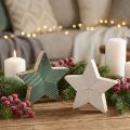 Estrellas de madera decoración de mesa estriada verde menta blanco 11cm 6 piezas | Floristik24.es