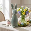 Conejito de Pascua decorativo, flocado, gris verdoso, 47 cm de alto | Floristik24.es