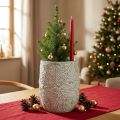 Jardinera cerámica verde blanco gris ramas pino Ø12cm H17.5cm | Floristik24.es