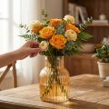 Jarrón de cristal naranja, estilo retro con ranuras, Ø13,5 cm H20 cm | Floristik24.es