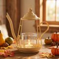 Portavelas farol de cristal tetera naranja Ø13cm 22cm | Floristik24.es